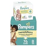 Pampers Swaddlers Disposable Baby Diapers Size 8, One Month Supply (76 Count) with Sensitive Water Based Baby Wipes 6X Pop-Top Packs (336 Count)