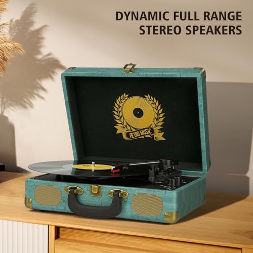 Image of Vinyl Record Player 3-Speed Bluetooth Suitcase Portable Belt-Driven Turntable,Record Player with Speakers Supports Bluetooth, RCA Output, 3.5mm aux-in and Headphone Jack