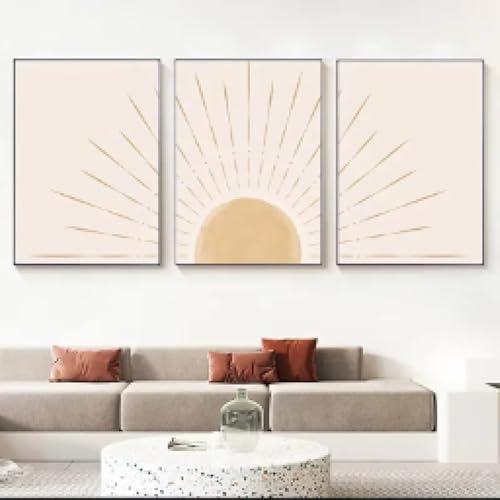 Affiches Toile 70x100cm Soleil Levant Jaune Décoration Géométrique