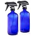 16oz Empty Cobalt Blue Glass Spray Bottles w/Labels and Caps- Mist & Stream Sprayer - BPA Free - Boston Round Heavy Duty Bottle - For Essential Oils, Cleaning, Kitchen, Hair, Perfumes (2 Pack)