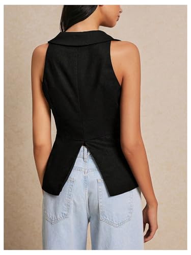 SHENHE Women's V Neck Button Down Sleeveless Blouse Slit Collared Shirt Elegant Vest Top2