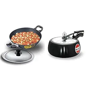 Hawkins - Q55 Futura Non-Stick Round Bottom Deep-Fry Pan with Stainless Steel Lid 2.5 Litre & Contura Hard Anodised Aluminium Pressure Cooker, 3.5 litres, Black