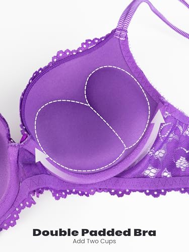 Image of Push Up Bras for Women Add 2 Cups Sexy Lace Cleavage Extra Padded Plunge Bra Underwire
