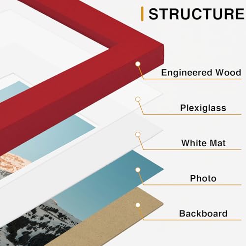 Image of Vittanly Picture Frames Set of 10, Picture Frames Collage Wall Decor with Two 8x10, Four 5x7 and Four 4x6 Photo Frames, Gallery Wall Frame Set for Wall or Tabletop Display, Red, Yellow and Blue