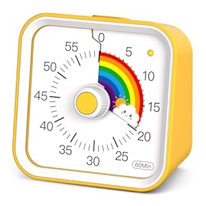 InfPokid Visueller Timer Kinder mit Pausenfunktion, 60 Minuten Countdown Regenbogen Timer für Kinder Schreibtischstudie, Klassenzimmer, Büro, Küche, Leises Zeitmanagement für ADHS (Gelb Regenbogen)