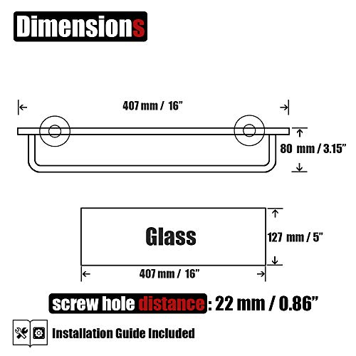 image for JQK Bathroom Glass Shelf, Shelf with 15 Inch Towel Bar Tempered Glass 