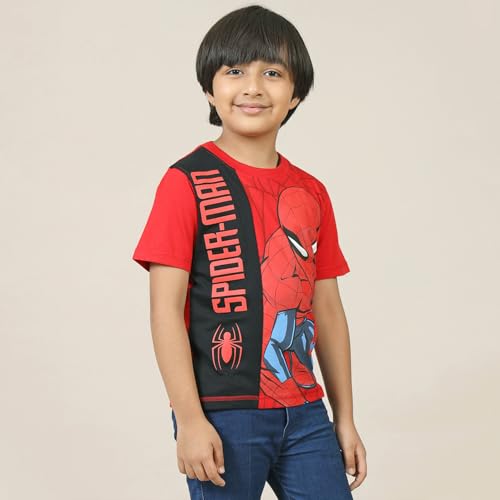 Image of Kidsville Official Marvel Avengers Spiderman Boys Half Sleeve Round Neck White Graphic Printed Cotton T-Shirts for Kid Boys