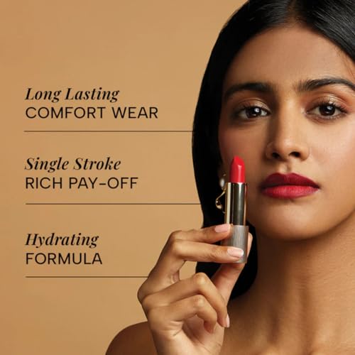 Image of RAS Luxury Oils Lumiere Satin Matte Lipstick | 8-Hr long stay Creamy Matte, Non-Drying, Lightweight & Pigmented | Natural infusion of Argan & Avocado | Vegan, Cruelty-Free