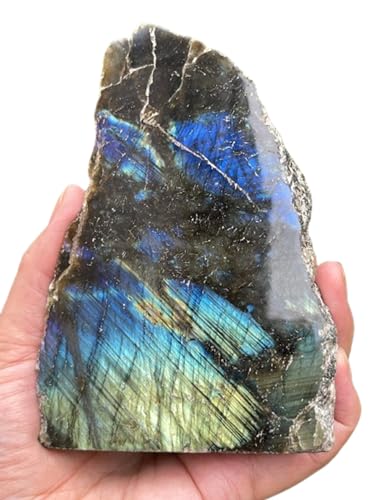 Image of Natural Labradorite Slab, High Flash Free Standing Display Specimens, Raw Labradorite Slab Cut Base (0.3-0.5 lb)