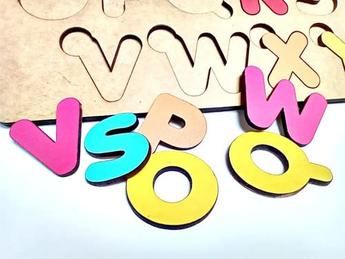 Brinquedo Educativo Pedagógico em Madeira Letras Coloridas Alfabeto Completo Tabuleiro de 27cm x 19c