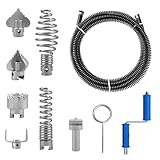 Rohrreinigungsspirale 5M ø12MM, Afenau Rohrreiniger Spirale mit 6 Stück Abflussreiniger Schneidkopf, Rohrspirale Abfluss, Abflussspirale für Toiletten, Abflüsse