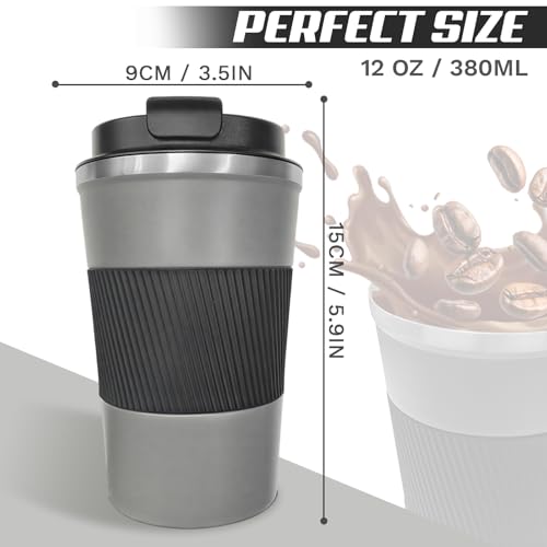 Image of Vacuum Insulated Stainless Steel Travel Coffee Mug,Leak Proof Cup with Lid | 304 stainless steel mug with vacuum insulation, leak proof lid, silicone grip and car cup holder friendly design