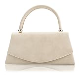 Women's Classic Envelope Evening Bag, WALLYN'S Wedding Prom Party Clutch Suede Velvet Handbag Purse (Beige)