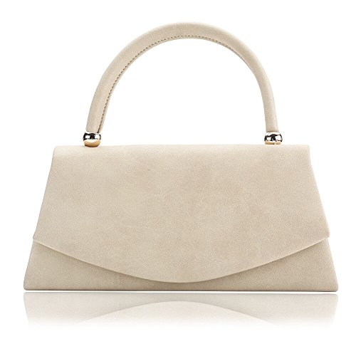 Women's Classic Envelope Evening Bag, WALLYN'S Wedding Prom Party Clutch Suede Velvet Handbag Purse (Beige)