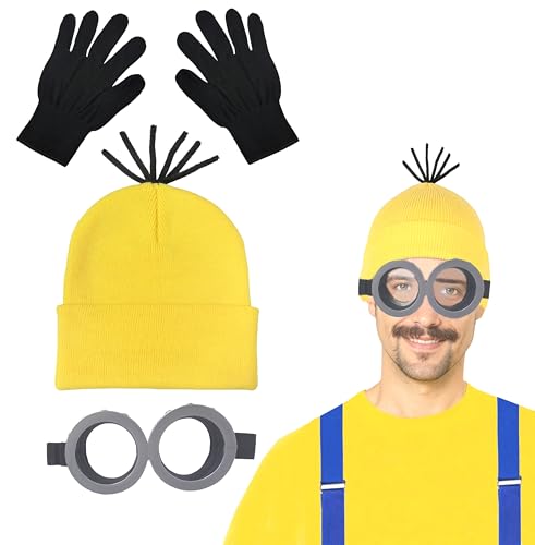 3 PCS Halloween Costume Accessories Adult Yellow Beanie Hat Steampunk