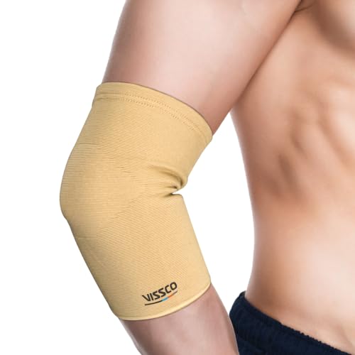 Image of Vissco Elbow Support, Pain Relief Belt for Elbow Joint Pain, Sport Injuries, Tennis Elbow, Joint Sprain for Men & Women for Gym, Sleeves for Cricket, Volleyball - Medium (Beige)