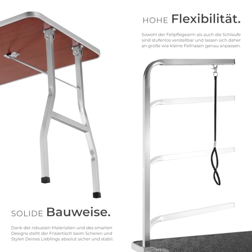 tectake® Haustier Trimmtisch, Frisiertisch Hund und Katze, Pflegetisch, Hundefriseur Zubehör, Dog Grooming, mit Galgen, Groomer Tisch klappbar, Schertisch Hund gummiert und Kratzfest - schwarz/grau