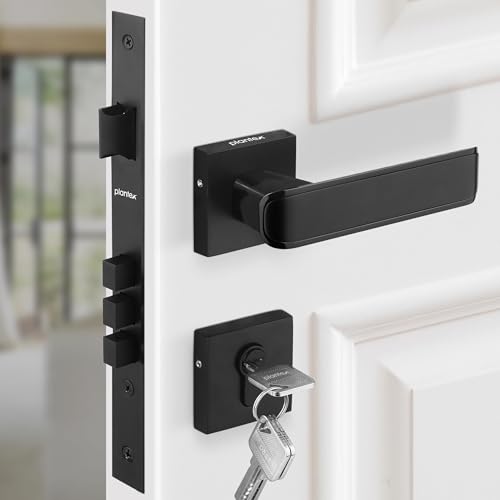 Image of Plantex Mortise Door Lock for Home /Triple Security Main Door Lock Set with 3 Years of Warranty /Mortise Lock for Door with Brass Lock Body & Cylinder(7112 - DC-Black & Z-Black)
