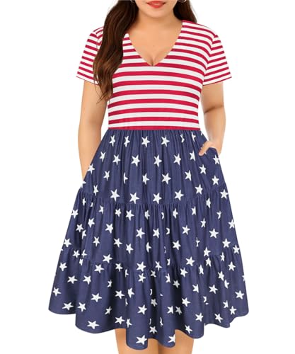 Image of RITERA Plus Size Dresses for Curvy Women Summer Spring Womens Dress V Neck Short Sleeve Casual Dress with Pockets XL-5XL