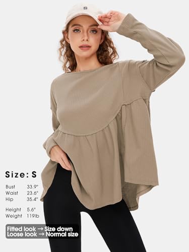 EXLURA Waffle Knit Long Sleeve Shirts for Womens Crewneck Loose Babydoll Tunic Tops Maternity Tops Fall Fashion 2025 Clothes2