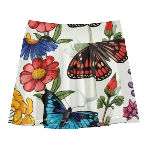 Cartoon Athletic Shorts for Girls Skorts Toddlers Tennis Skirts Little Girl Wildflowers Butterflies Detailed 4t