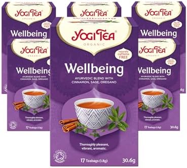 Yogi Tea, Wellbeing, Organic Herbal Tea, Naturally Caffeine Free, Blend of Cinnamon, Sage and Oregano, 6 Packs x 17 Tea Bags (102 Teabags Total)