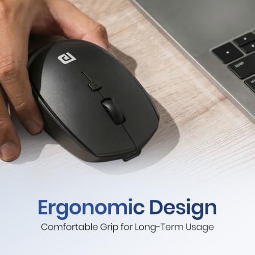 Image of Portronics Toad 23 Pro Wireless Rechargeable Bluetooth Optical Mouse with 2.4GHz, USB Nano Dongle, Optical Orientation, Click Wheel, Adjustable DPI Upto 3200, Type C Rechargeable(Black)