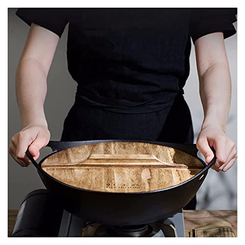 Wok de hierro fundido tradicional con tapa de madera 36cm miniatura 2