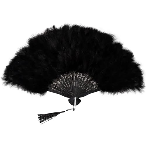 loghohu Marabou Black Feather Fan Rave Fan Renaissance Fan Vintage Feather Fan Foldable Hand Fan Marabou Feather Fan for 1920s Gatsby Party Clothing Accessories Women Costume Party Dancing Decoration