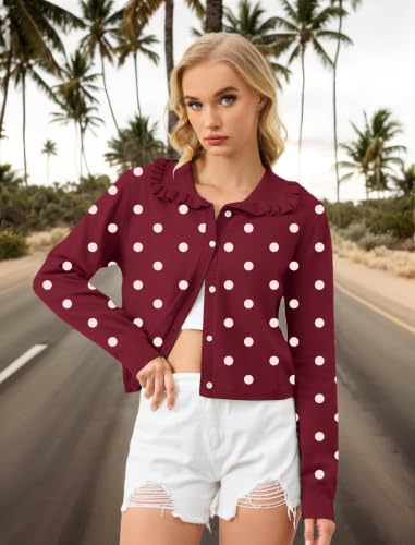 Image of HOCANDY Women Ruffle Collar Cardigan Sweater Preppy Cute Button Up Sweaters