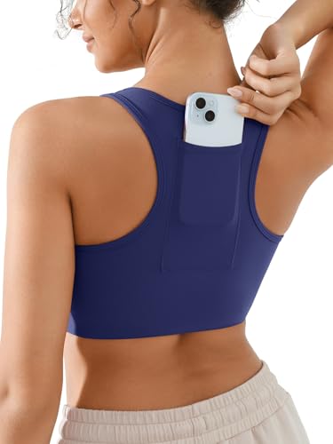 BRXL High Support Front Closure Phone Pocket Sports Bra for Women Padded Racerback Buttery Soft Workout Running Zip Bra