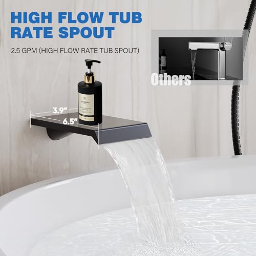 Sistema de Ducha Negro Mate con Grifo para Bañera y Ducha de Lluvia de 12 Pulgadas | Juego Completo de Ducha para Bañera y Ducha de Lluvia con Válvula y Kit de Acabados, Montaje en Pared miniatura 5