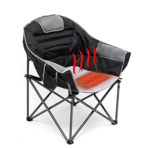 Sunnyfeel Oversized Heated Camping Chair, Padded Camp Chair Round Moon Saucer Folding Lawn Chair Outdoor Club Chair Heavy Duty 500 Lbs With Cup Holder, Armrest For Lounge Patio #TOP5