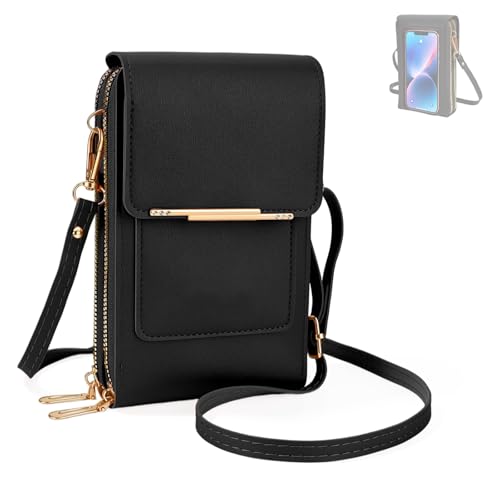 Touchscreen Crossbody Phone Purse for Women Cell Phone Crossbody Bag RFID Blocking Cell Phone Wallet Purse with Clear Window Small Crossbody Purse Bag for Travel Hands-Free Daily Use(Black)