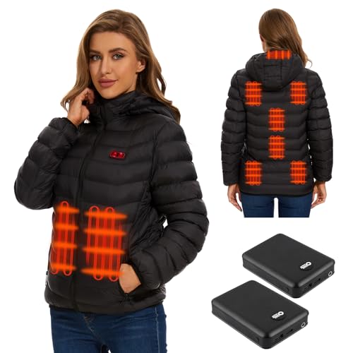 Heated Jacket for women with 2PCS 10000mAh Battery Packs, 9 Heating Areas Heated Coat for Outdoor