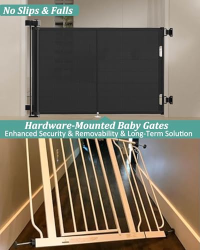 Miumoon 59 inch Retractable Baby Gates 34 inch Tall, Retractable Gate with Reinforced Strip Design to Prevent Crawling Through, 5 FT Retractable Dog Gate for Stairs, Doorways, Hallways, Indoor/Outdoor