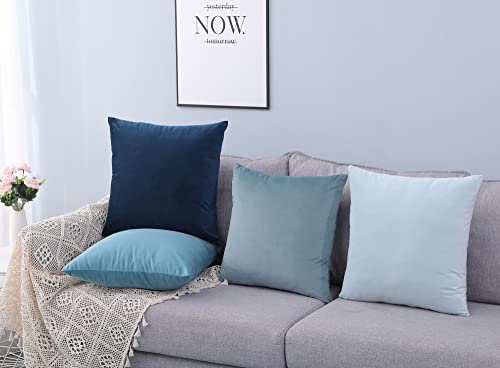 Blue Solid Velvet Throw Pillow Covers 18X18 Set Of 4, Soft Modern Square Decorative Couch Pillows Cases Cover Neutral Home Decor For Couch Sofa Cushions Living Bed Room Farmhouse, Blue Mix4 #TOP3