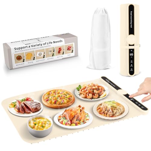 Gxpjycfob Chauffe Plat Électrique Pliable, Plateau Chauffant Électrique Flexible, Tapis Chauffe Plat électrique avec 9 Réglages de Température 40°C to 120°C pour Buffets Fêtes 60X38CM (Beige)
