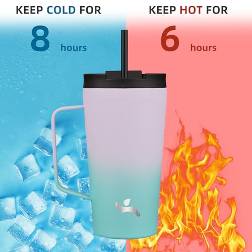 Image of Konokyo 18 oz Insulated Tumbler with Handle & Straw, Stainless Steel Mug
