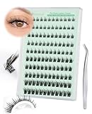 Obeyalash Pestañas postizas pre-adhesivas Wispy en racimo, 120 piezas, autoadhesivas, curva C, sin pegamento, sin necesidad de pegamento, 8-14 mix, reutilizables (YLB010)