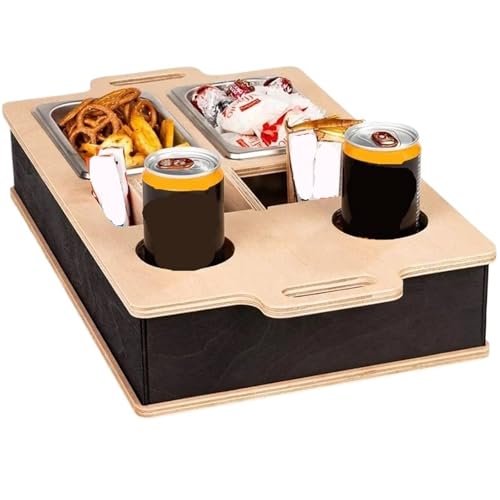 Bandeja para Cama Bandejas de reposabrazos sofá Madera con 2 Cuencos Acero Inoxidable Estante Almacenamiento Aperitivos for Bar hogar para Comer