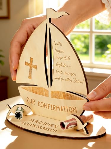 Leboria Konfirmation Geschenk Junge Mädchen, Holz Geldgeschenk mit Lichterketten, Kreative Konfirmationsdeko & Konfirmationsgeschenk für Mädchen & Jungen
