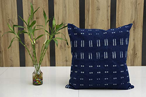 Trade Star Indigo Hand Block Print Cushion Cover, Decorative Handloomed Rug Pillows For Sofa, 100% Cotton Mudcloth Throw Cushions, Authentic Rug Pillows For Home Decor (Pattern 1, 20 X 20 Inches) #TOP3
