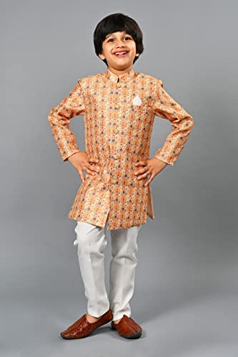 Image of AHHAAAA Kids Ethnic Silk Blend Indo-Western Sherwani Set For Boys 492MF