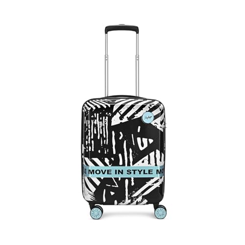 Image of Skybags Wanderlust Cabin Trolley Bag 55cm | Small | Hard Luggage | Printed 8-Wheel Suitcase | TSA Lock with Anti-Theft Zipper | Polycarbonate | 3 Years International Warranty - Unisex (Black-White)