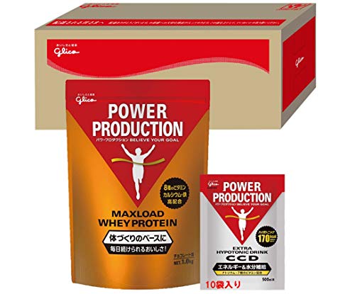 グリコ パワープロダクション マックスロード ホエイ プロテイン チョコレート味 1.0㎏ & ハイポトニックドリンク CCD エネルギー&水分補給 500㎖用 10袋 グリコボックス入り ②