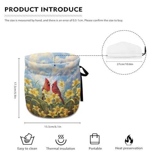 Image of Xoenoiee Cardinal Bird Yellow Lily Flower Print Tea Pot Cosy Cotton Tea Cozy for Teapots Dust Cover Insulated Kettle Cover Teapot Warmer for Home Kitchen Decorative Accessories