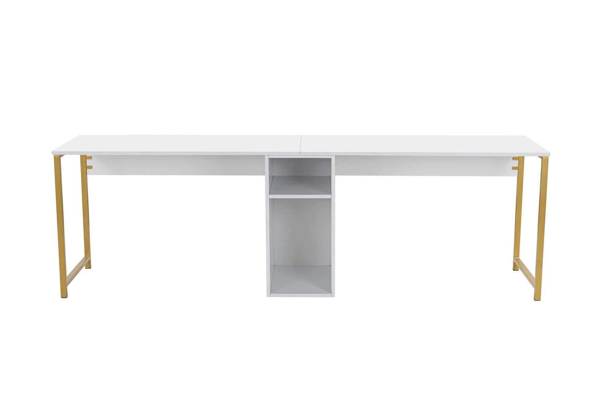 Contemporary and Practical Study Desk, biały, złoty, 240 x 74 x 60 | 100% powłoka melaminowa | idealna do nowoczesnego biura domowego i gabinetu, elegancki i funkcjonalny design