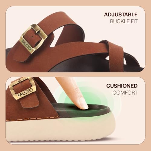 Image of FAUSTO Men Toe Ring Criss Cross Buckle Strap Side Stitched Waterproof Summer Slip On Sandals|Comfort Sole|Lightweight Slippers for Rainy Monsoon Season