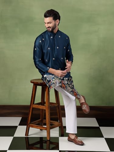 Image of SOJANYA (Since 1958 Men's Cotton Silk Flora & Fauna Embroidered Kurta With Pyjama